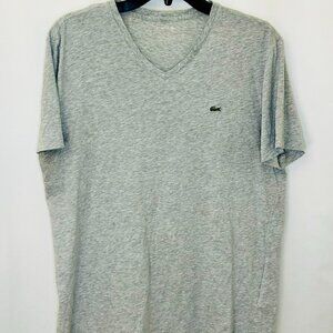 LACOSTE Pima Cotton GREY HEATHER V-Neck T-Shirt French , US Large